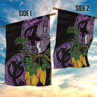 Purple New Zealand Kowhai And Piwakawaka Garden Flag Maori Ngaru Paua Shell LT14 - Polynesian Pride