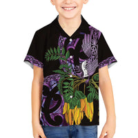 Purple New Zealand Kowhai And Piwakawaka Hawaiian Shirt Maori Ngaru Paua Shell LT14 - Polynesian Pride