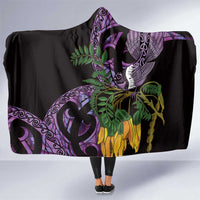 Purple New Zealand Kowhai And Piwakawaka Hooded Blanket Maori Ngaru Paua Shell LT14 One Size Purple - Polynesian Pride