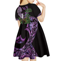Purple New Zealand Kowhai And Piwakawaka Kid Short Sleeve Dress Maori Ngaru Paua Shell LT14 - Polynesian Pride