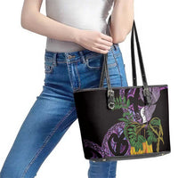 Purple New Zealand Kowhai And Piwakawaka Leather Tote Bag Maori Ngaru Paua Shell LT14 - Polynesian Pride