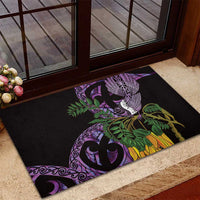 Purple New Zealand Kowhai And Piwakawaka Rubber Doormat Maori Ngaru Paua Shell LT14 - Polynesian Pride