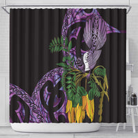 Purple New Zealand Kowhai And Piwakawaka Shower Curtain Maori Ngaru Paua Shell LT14 - Polynesian Pride