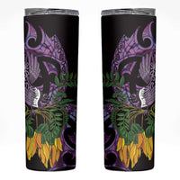 Purple New Zealand Kowhai And Piwakawaka Skinny Tumbler Maori Ngaru Paua Shell LT14 Purple - Polynesian Pride