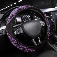 Purple New Zealand Kowhai And Piwakawaka Steering Wheel Cover Maori Ngaru Paua Shell LT14 Universal Fit Purple - Polynesian Pride