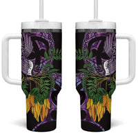 Purple New Zealand Kowhai And Piwakawaka Tumbler With Handle Maori Ngaru Paua Shell LT14 One Size: 40 oz Purple - Polynesian Pride