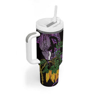 Purple New Zealand Kowhai And Piwakawaka Tumbler With Handle Maori Ngaru Paua Shell LT14 - Polynesian Pride