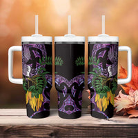 Purple New Zealand Kowhai And Piwakawaka Tumbler With Handle Maori Ngaru Paua Shell LT14 - Polynesian Pride