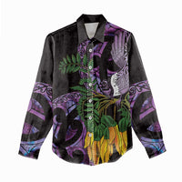 Purple New Zealand Kowhai And Piwakawaka Women Casual Shirt Maori Ngaru Paua Shell LT14 - Polynesian Pride