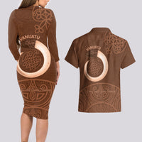 Vanuatu Indipendens Dei Couples Matching Long Sleeve Bodycon Dress and Hawaiian Shirt Yumi 44th Sand Drawing Turtle Mix Lapita