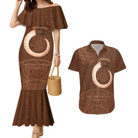 Vanuatu Indipendens Dei Couples Matching Mermaid Dress and Hawaiian Shirt Yumi Sand Drawing Turtle Mix Lapita LT14 Brown - Polynesian Pride