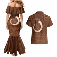 Vanuatu Indipendens Dei Couples Matching Mermaid Dress and Hawaiian Shirt Yumi Sand Drawing Turtle Mix Lapita LT14 - Polynesian Pride