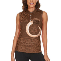 Vanuatu Indipendens Dei Women Sleeveless Polo Shirt Yumi 44th Sand Drawing Turtle Mix Lapita