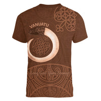 Vanuatu Indipendens Dei Women V-Neck T-Shirt Yumi 44th Sand Drawing Turtle Mix Lapita