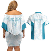 Custom New Zealand Silver Fern Football Couples Matching Off Shoulder Short Dress and Hawaiian Shirt Come On All White LT14 - Polynesian Pride