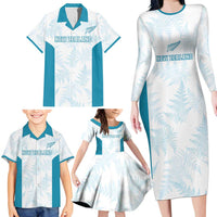 Custom New Zealand Silver Fern Football Family Matching Long Sleeve Bodycon Dress and Hawaiian Shirt Come On All White LT14 - Polynesian Pride