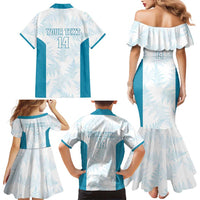 Custom New Zealand Silver Fern Football Family Matching Mermaid Dress and Hawaiian Shirt Come On All White LT14 - Polynesian Pride
