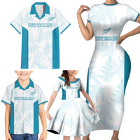 Custom New Zealand Silver Fern Football Family Matching Short Sleeve Bodycon Dress and Hawaiian Shirt Come On All White LT14 - Polynesian Pride