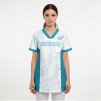 Custom New Zealand Silver Fern Football Scrub Top Come On All White - Polynesian Pride