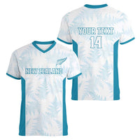 Custom New Zealand Silver Fern Football Women V-Neck T-Shirt Come On All White LT14 - Polynesian Pride