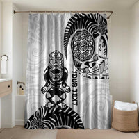 Custom Aotearoa Football Bathroom Set NZ Maori Tiki Go Champions LT14 Shower Curtain Only White - Polynesian Pride