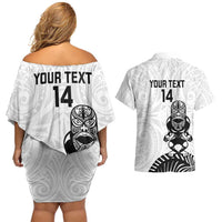 Custom Aotearoa Football Couples Matching Off Shoulder Short Dress and Hawaiian Shirt NZ Maori Tiki Go Champions LT14 - Polynesian Pride