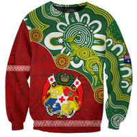 Personalised Australia And Tonga Sweatshirt Aboriginal Mix Tongan Ngatu Unique Style LT14 Unisex Green - Polynesian Pride