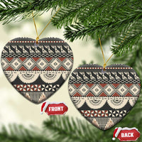 Vintage Bula Fiji Masi Ceramic Ornament Fijian Tapa Cloth LT14 Heart Charcoal - Polynesian Pride