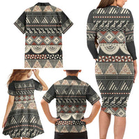 Vintage Bula Fiji Masi Family Matching Long Sleeve Bodycon Dress and Hawaiian Shirt Fijian Tapa Cloth LT14 - Polynesian Pride