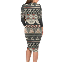 Vintage Bula Fiji Masi Family Matching Long Sleeve Bodycon Dress and Hawaiian Shirt Fijian Tapa Cloth LT14 - Polynesian Pride