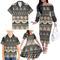 Vintage Bula Fiji Masi Family Matching Off The Shoulder Long Sleeve Dress and Hawaiian Shirt Fijian Tapa Cloth LT14 - Polynesian Pride