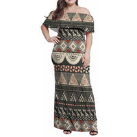 Vintage Bula Fiji Masi Family Matching Off Shoulder Maxi Dress and Hawaiian Shirt Fijian Tapa Cloth LT14 Mom's Dress Charcoal - Polynesian Pride
