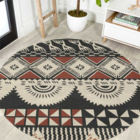 Vintage Bula Fiji Masi Round Carpet Fijian Tapa Cloth LT14 Charcoal - Polynesian Pride