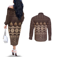 Bula Fiji Iri ni Meke Couples Matching Off The Shoulder Long Sleeve Dress and Long Sleeve Button Shirt Kuvui Fijian Masi LT14 - Polynesian Pride