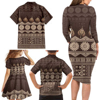 Bula Fiji Iri ni Meke Family Matching Long Sleeve Bodycon Dress and Hawaiian Shirt Kuvui Fijian Masi LT14 - Polynesian Pride