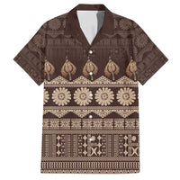 Bula Fiji Iri ni Meke Family Matching Long Sleeve Bodycon Dress and Hawaiian Shirt Kuvui Fijian Masi LT14 Dad's Shirt - Short Sleeve Brown - Polynesian Pride