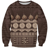 Bula Fiji Iri ni Meke Sweatshirt Kuvui Fijian Masi LT14 Unisex Brown - Polynesian Pride