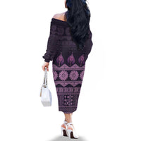 Bula Fiji Iri ni Meke Family Matching Off The Shoulder Long Sleeve Dress and Hawaiian Shirt Lokaloka Fijian Masi LT14 - Polynesian Pride