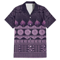 Bula Fiji Iri ni Meke Family Matching Off Shoulder Maxi Dress and Hawaiian Shirt Lokaloka Fijian Masi LT14 Dad's Shirt - Short Sleeve Purple - Polynesian Pride