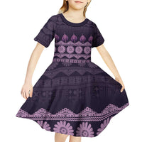 Bula Fiji Iri ni Meke Kid Short Sleeve Dress Lokaloka Fijian Masi LT14 - Polynesian Pride