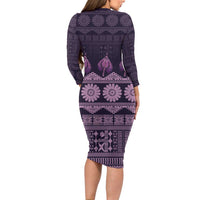 Bula Fiji Iri ni Meke Long Sleeve Bodycon Dress Lokaloka Fijian Masi LT14 - Polynesian Pride