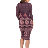 Bula Fiji Iri ni Meke Family Matching Long Sleeve Bodycon Dress and Hawaiian Shirt Piqi Fijian Masi LT14 - Polynesian Pride