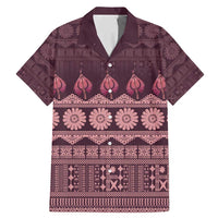 Bula Fiji Iri ni Meke Family Matching Mermaid Dress and Hawaiian Shirt Piqi Fijian Masi LT14 Dad's Shirt - Short Sleeve Pink - Polynesian Pride