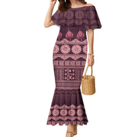 Bula Fiji Iri ni Meke Family Matching Mermaid Dress and Hawaiian Shirt Piqi Fijian Masi LT14 Mom's Dress Pink - Polynesian Pride