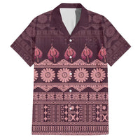 Bula Fiji Iri ni Meke Family Matching Off Shoulder Short Dress and Hawaiian Shirt Piqi Fijian Masi LT14 Dad's Shirt - Short Sleeve Pink - Polynesian Pride
