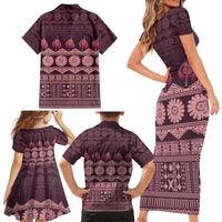 Bula Fiji Iri ni Meke Family Matching Short Sleeve Bodycon Dress and Hawaiian Shirt Piqi Fijian Masi LT14 - Polynesian Pride