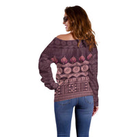 Bula Fiji Iri ni Meke Off Shoulder Sweater Piqi Fijian Masi - Polynesian Pride