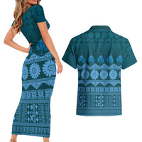 Bula Fiji Iri ni Meke Couples Matching Short Sleeve Bodycon Dress and Hawaiian Shirt Karakarawa Fijian Masi LT14 - Polynesian Pride