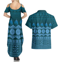 Bula Fiji Iri ni Meke Couples Matching Summer Maxi Dress and Hawaiian Shirt Karakarawa Fijian Masi LT14 - Polynesian Pride