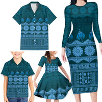 Bula Fiji Iri ni Meke Family Matching Long Sleeve Bodycon Dress and Hawaiian Shirt Karakarawa Fijian Masi LT14 - Polynesian Pride